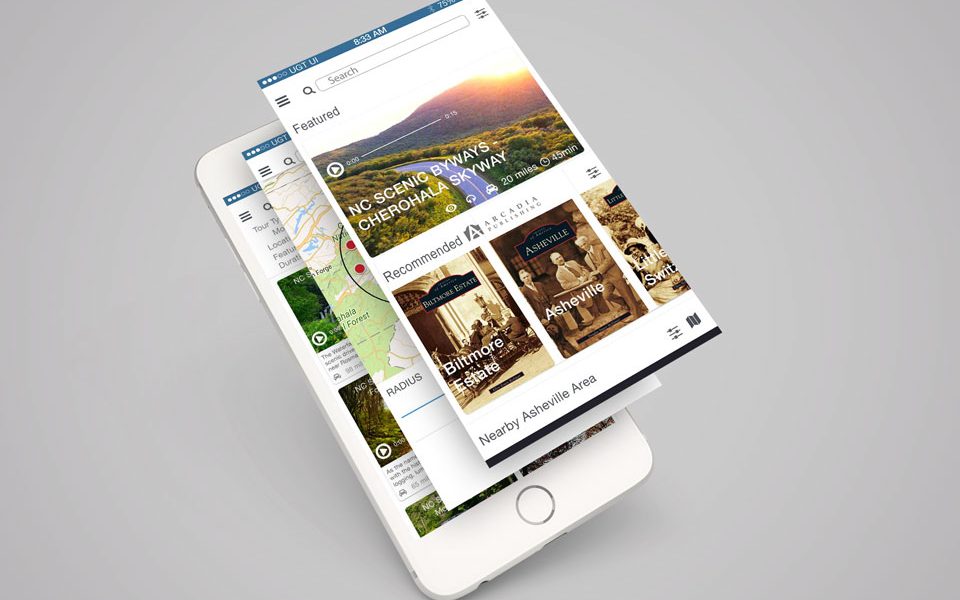 Mobile app UI screens exploded view