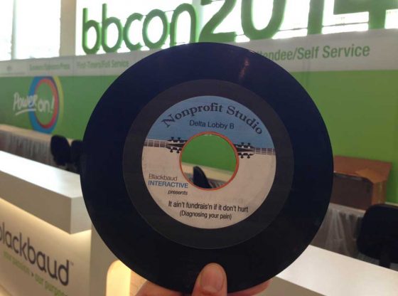 Vinyl record with custom label for conference audience engagement
