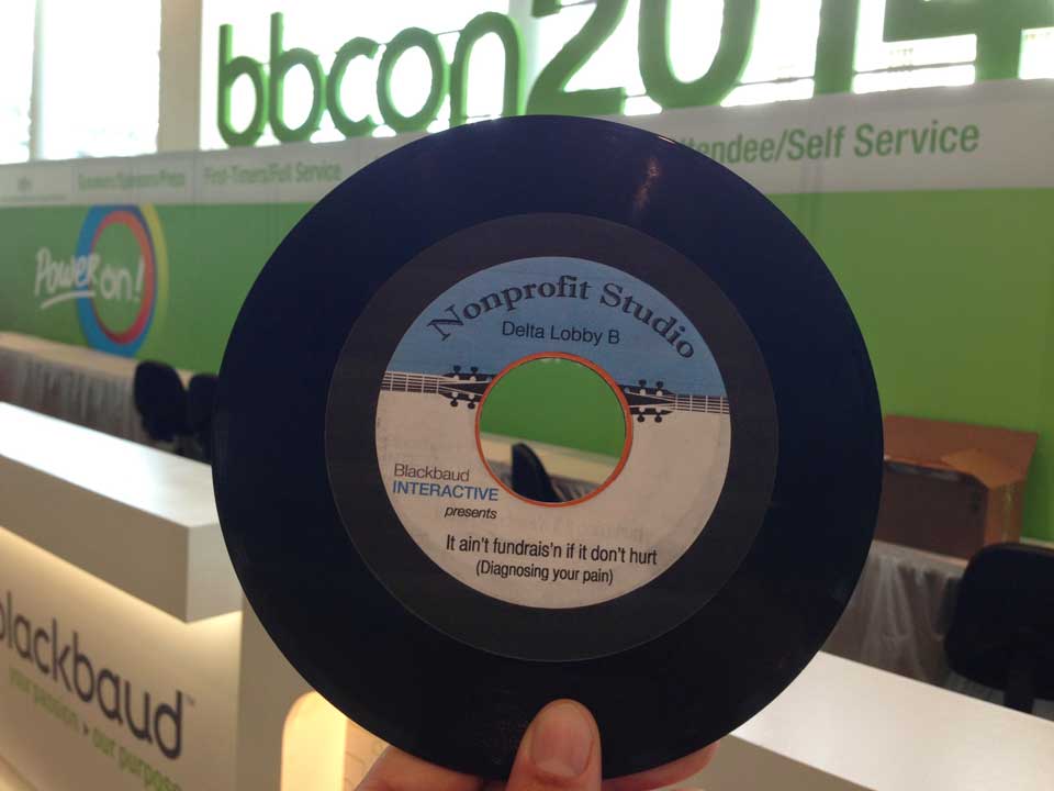Vinyl record with custom label for conference audience engagement